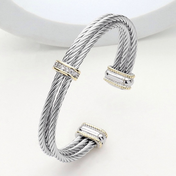 Triple Cable Cuff with Pave Embellishment - Picture 1 of 2
